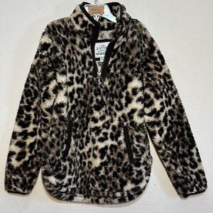 Cuddly Sherpa Girls Leopard Print Hoodie Size 7/8